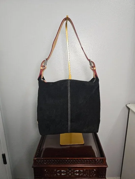 Dooney & Bourke Black Suede & Vachetta Leather Hobo Shoulder Bag - Picture 2 of 7